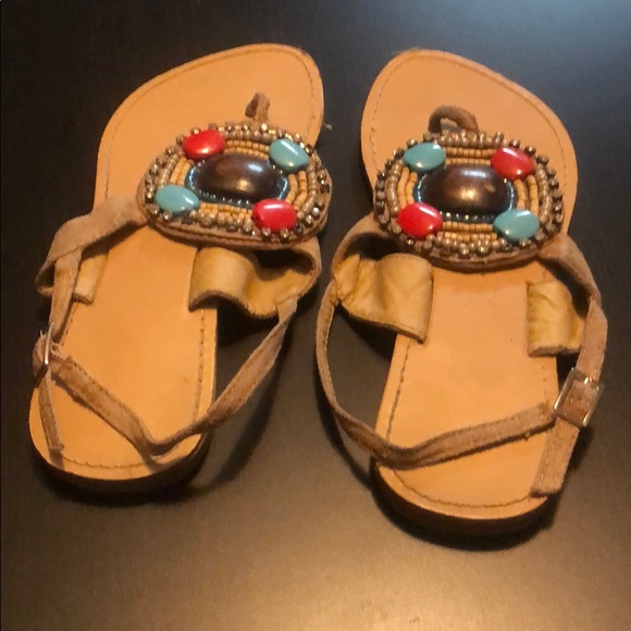 Tan Beaded Sandals with Back Strap, Size 6 - Picture 7 of 7